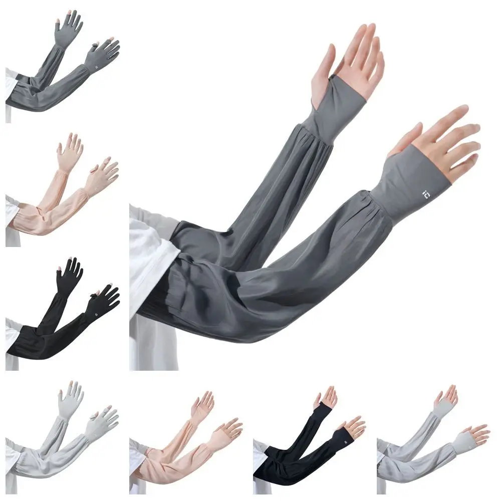 Guanti con maniche in seta di ghiaccio anti-UV Isolamento UV Protezione solare Manica per protezione solare Guanti da ciclismo a maniche lunghe con dita ribaltabili