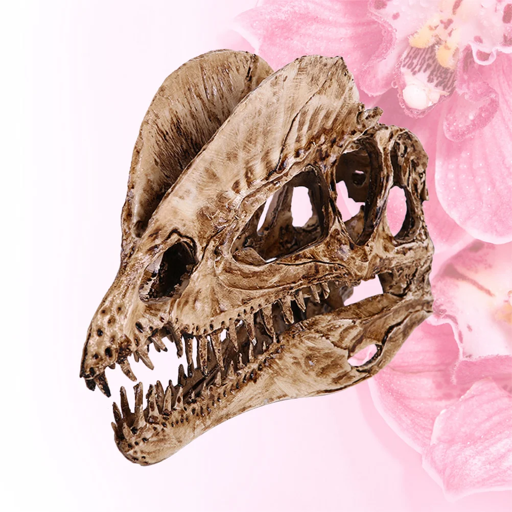 

Exquisite Dinosaur Skull Ornament Resin Dilophosaurus Adornment Perfect for Home Bar Desk Sofa Fireplace Festive Decor