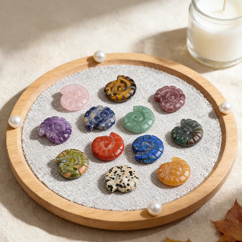 2026 Crystal Stone Ornaments Carve Conch Natural Amethyst Rose Quartz Healing Collectibles Fengshui Home Decortions 26x26mm