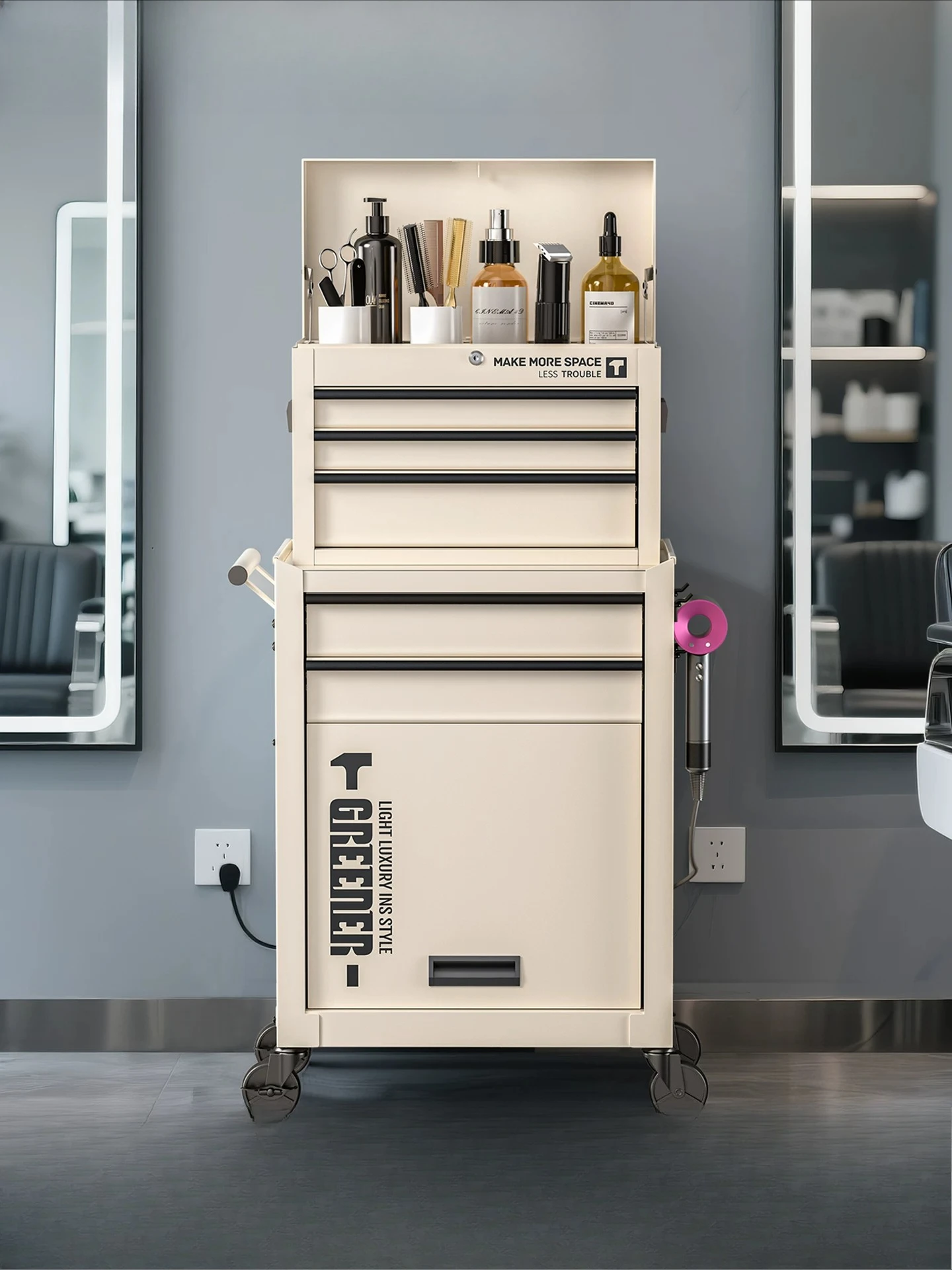 Green Forest Barber Tool Cart Mobile Hairdressing Premium Cart Hair Salon Storage Special Barber Shop Tool Cabinet