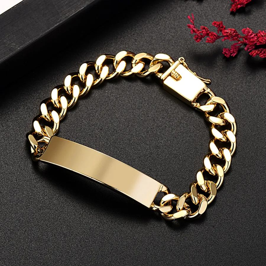 wholesale 18K Gold 10MM chain bracelets for man women high quality fashion jewelry wedding party Christmas gifts 20cm