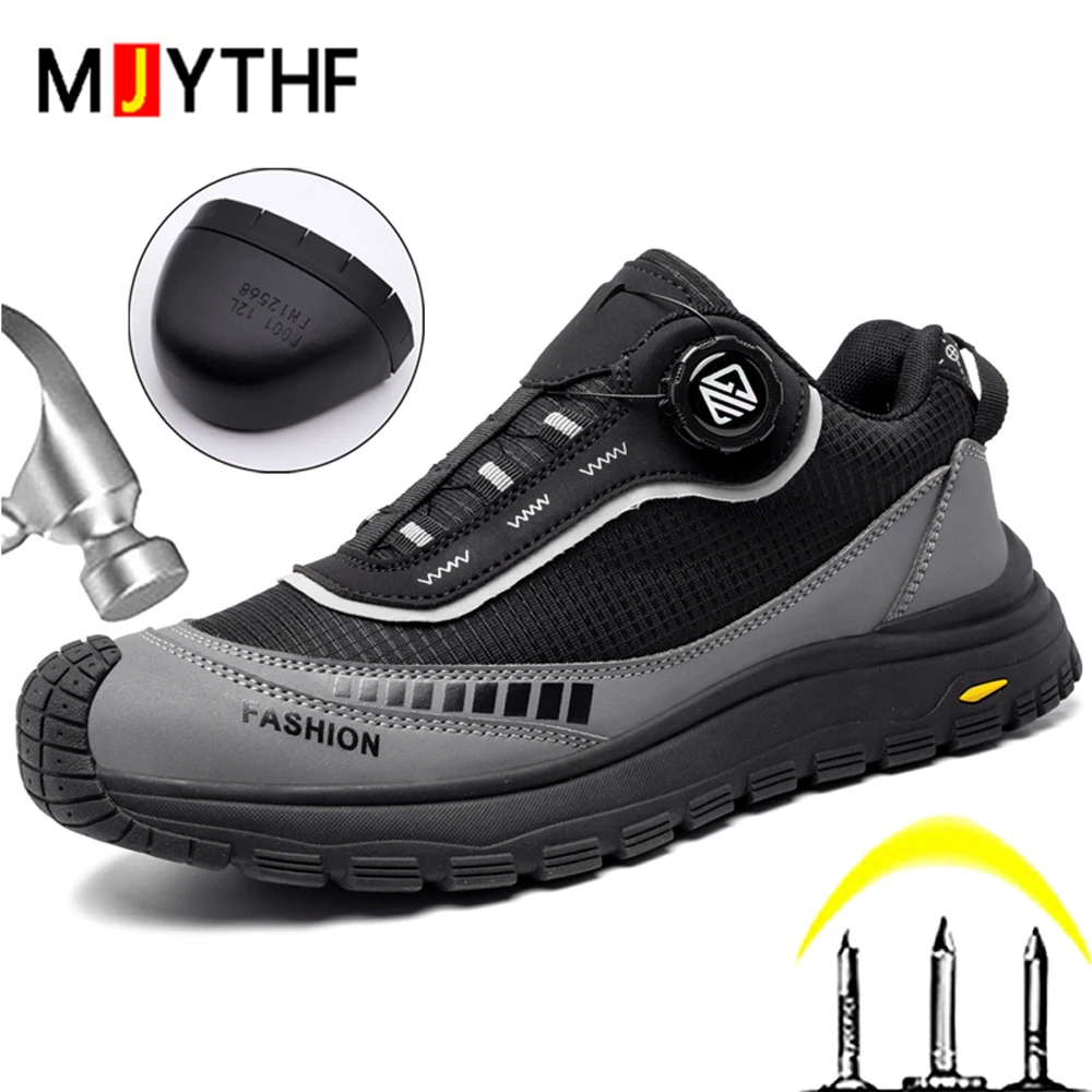 2026 New Rotating Button Men Work Safety Shoes Anti-Smash Anti Puncture Indestructible Shoes Work Sneakers Protection Boots Male