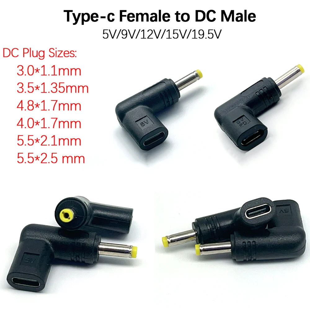 1PC 5V 9V 12V 15V 19.5V DC 3.0*1.1 3.5*1.35 4.8*1.7 4.0*1.7 5.5*2.1 5.5*2.5 mm Female Type-C to DC Power Charge Convert Adapter
