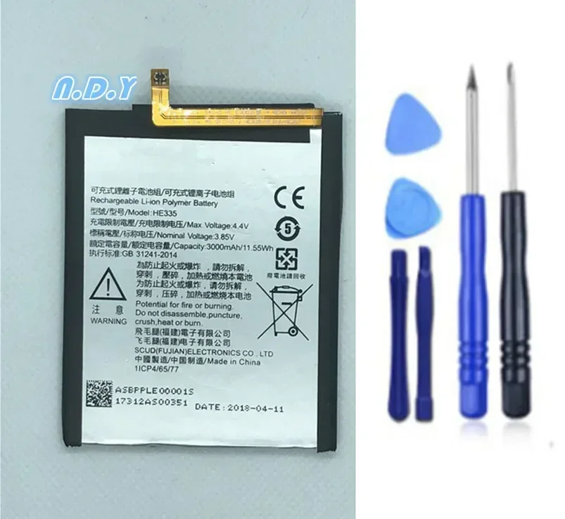 Original HE335 3500mAh Battery For Nokia 6 nokia6 N6 TA-1000 TA-1003 TA-1021 TA-1025 TA-1033 TA-1039 + Free Tools