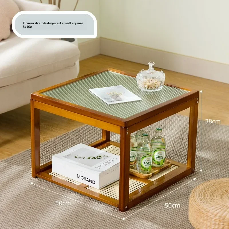 Coffee table living room household tea table tea table small apartment light luxury modern glass solid wood sitting on the floor