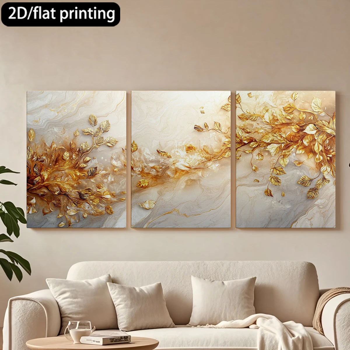 

Набор из 3 картин на холсте в деревянных рамах, декоративная живопись с золотой отделкой, фон под мрамор. Украшение для коридора и спальни.