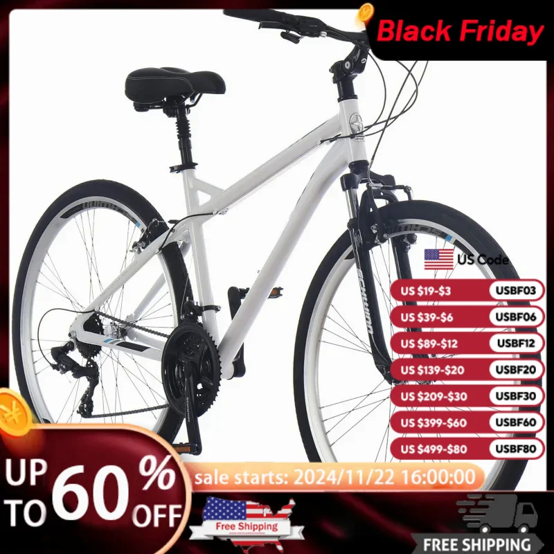 AQSchwinn Network Hybrid Bike,Men and Women,700c Wheels,15-18-Inch Adult Frame,Front Suspension Alloy Linear Brakes