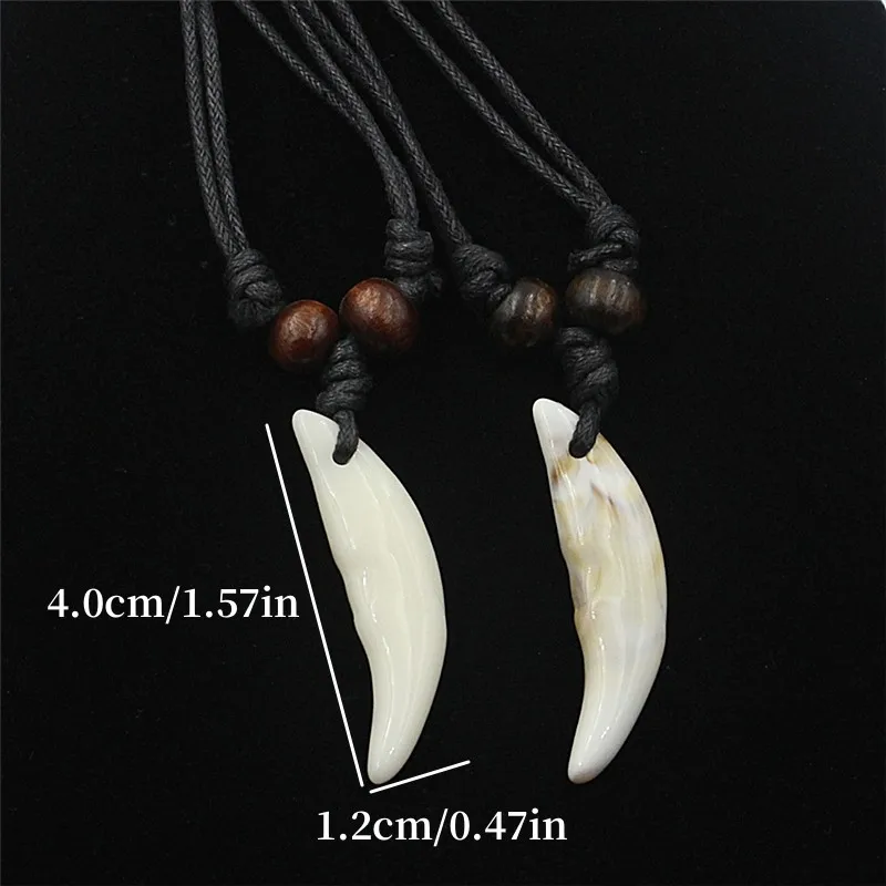 Men's Necklace Woman's Imitation Bone Pendant Tibetan Amulet Fangs Tooth Vintage Tibet Wolf Tooth Charms White Brown Ecru