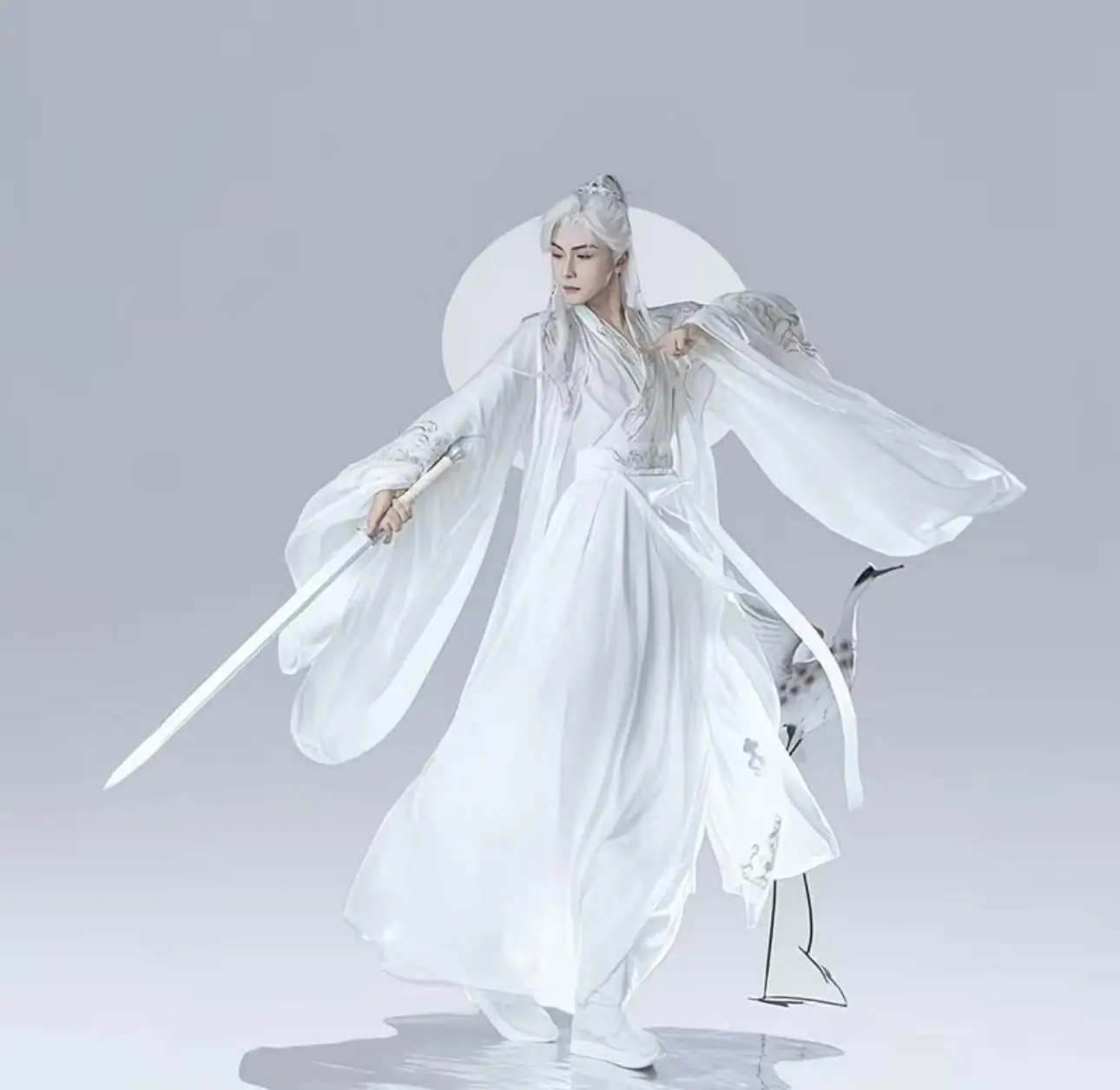 Original Hanfu Men Women Traditional Chinese Fairy Martial Embroidery Suits Halloween Event Cosplay Costume Large Sleeve White