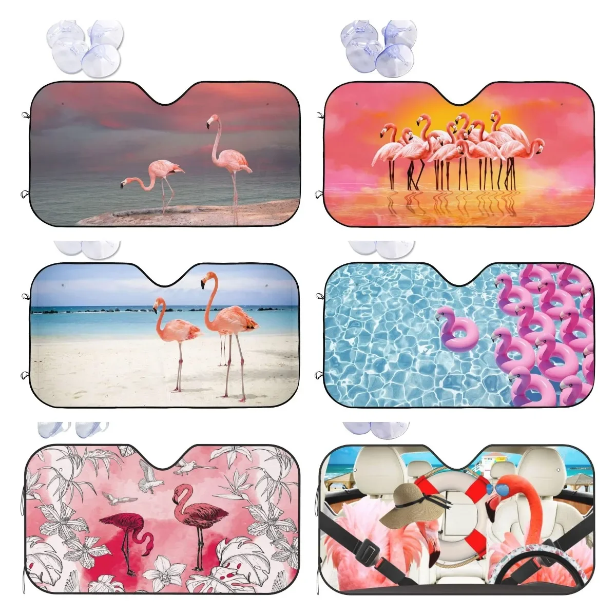 

Car Front Window Sunshade Pink Flamingo Foldable Auto Windshield Sun Shade Uv Heat Sun Visor Protector Keeps Vehicle Cool