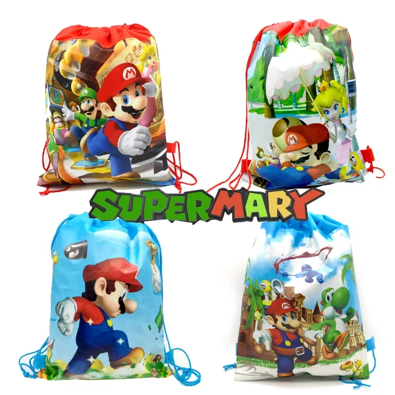 Super Mario Cute Cartoon Drawstring Bag Kids SchoolBags Anime Trendy Waterproof Backpack Waterproof Bookbag Student Backpack New