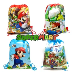 Super Mario Niedliche Cartoon-Kordelzug-Tasche für Kinder, Schultaschen, Anime, trendiger wasserdichter Rucksack, wasserdichter Büchertasche, Studentenrucksack, Neu