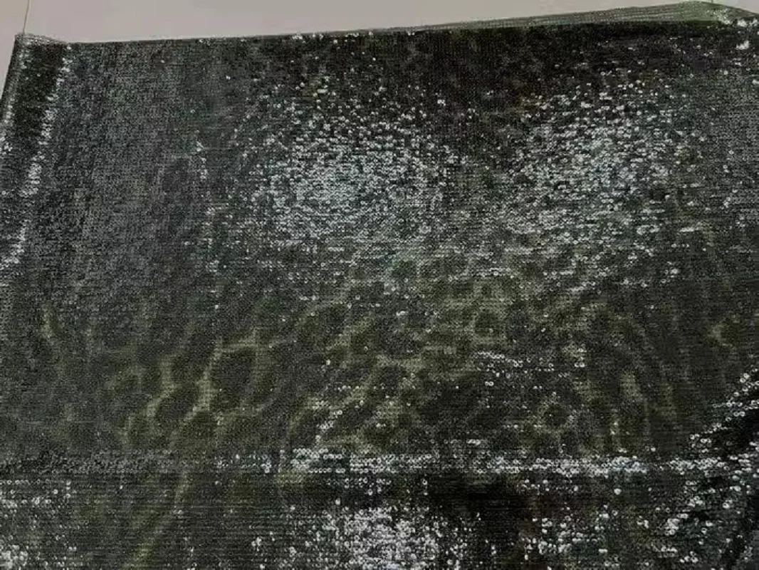 

Military Green Background Dark Green Leopard Printing Sequin Embroidery Jacquard Mesh Fabric