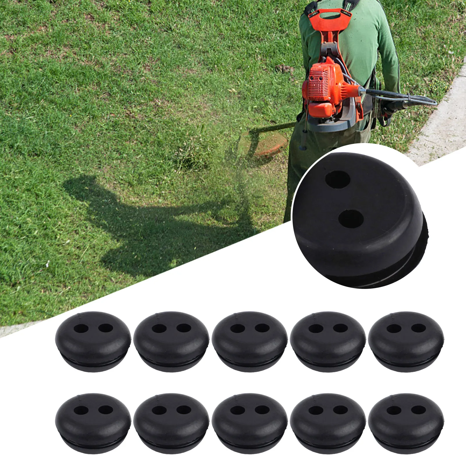 5/10pcs 2-Hole Black Rubber Fuel Gas Tank Line Grommet For Home Trimmer Brush Cutters Lawn Mower For Husqvarna Garden Tool Part