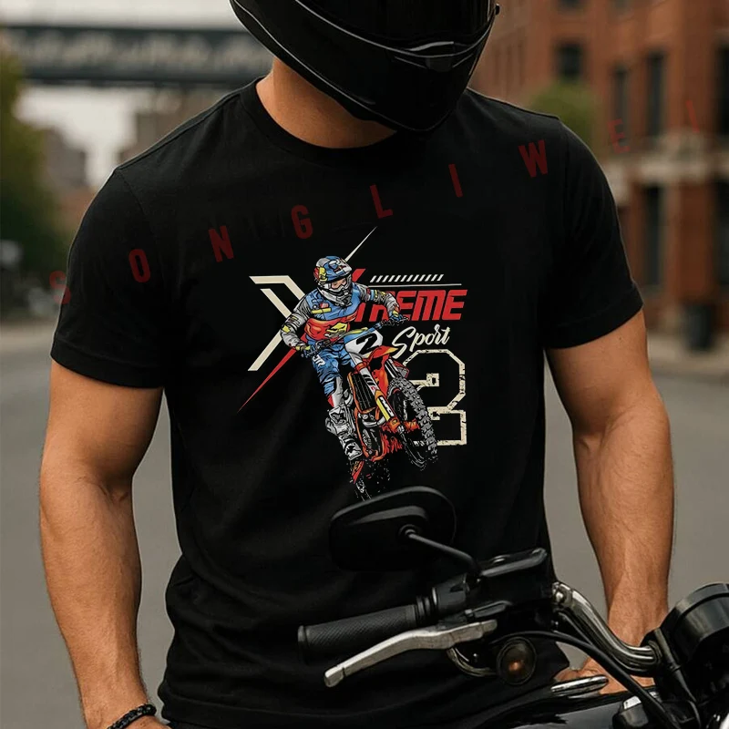 

Cool Motorcycle Rider Graphic Moto Summer Short-sleeved Cotton T Shirt Men Women Streetwear Loose T-shirts
