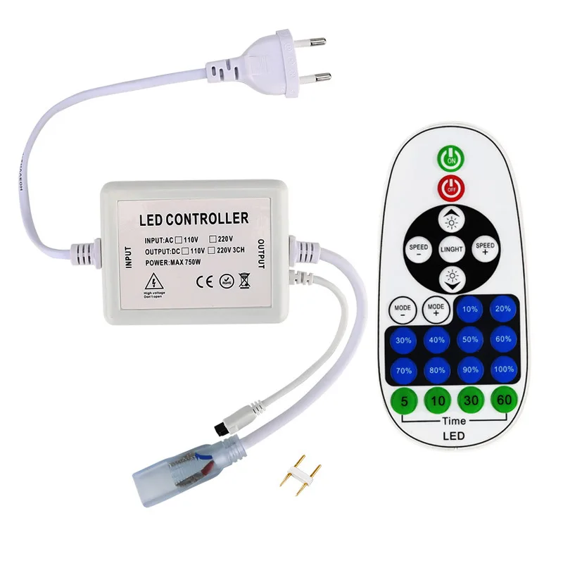 LED Dimmer 220V EU Plug Adjustable Brightness 750W 1500W Led Controller 23Key IR Remote Control for Single Color LED Neon Strip