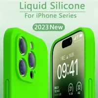 Original Liquid Silicone Phone Case For iPhone 16 15 14 13 11 12 Pro Max XS Max 16 Plus Shockproof Soft Light Green Cover funda