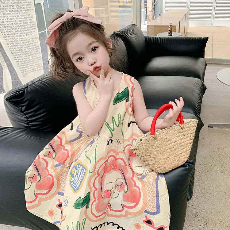 

Bohemian Style Summer Dress for Baby Girls Little Princess Skirt Korean Version Fashionable Girls Clothes Pure Color Silk