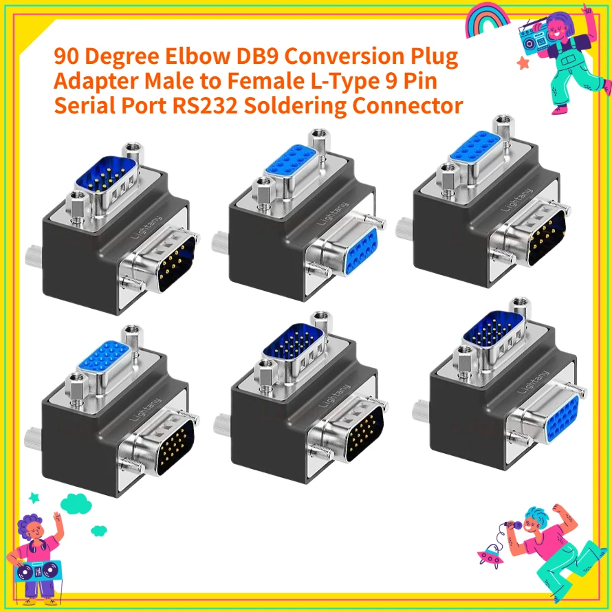 

1PCS 90 Degree Elbow DB9 Conversion Plug Adapter Male to Female L-Type 9 Pin Serial Port RS232 Soldering Connector