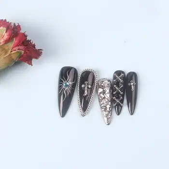 12格混合3D龐克銀色心型十字架金屬美甲裝飾復古不同設計十字架美甲藝術飾品 10 最佳銷售 釘十字架吊墜 - №2