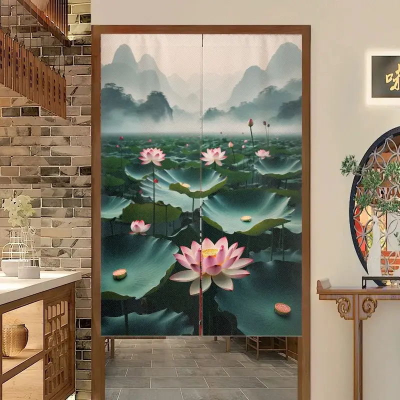 VIKAMA Chinese Ink Flower Bird Door Curtain Cherry Blossom Landscape Japanese Noren Kitchen Partition Decor