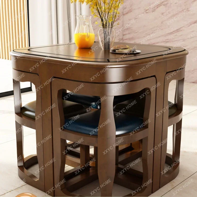 

One Table Four Chairs Space-Saving Solid Wood Table New Chinese Style Dining Tables and Chairs Set Comodas Con Cajones