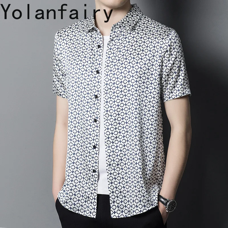 Yolanfairy 92.4% Moerbei Zijde Heren Overhemden Zomer Shirt Voor Mannen Мужская Рубашка Heren Shirts Korte Mouwen Heren Mode Tops