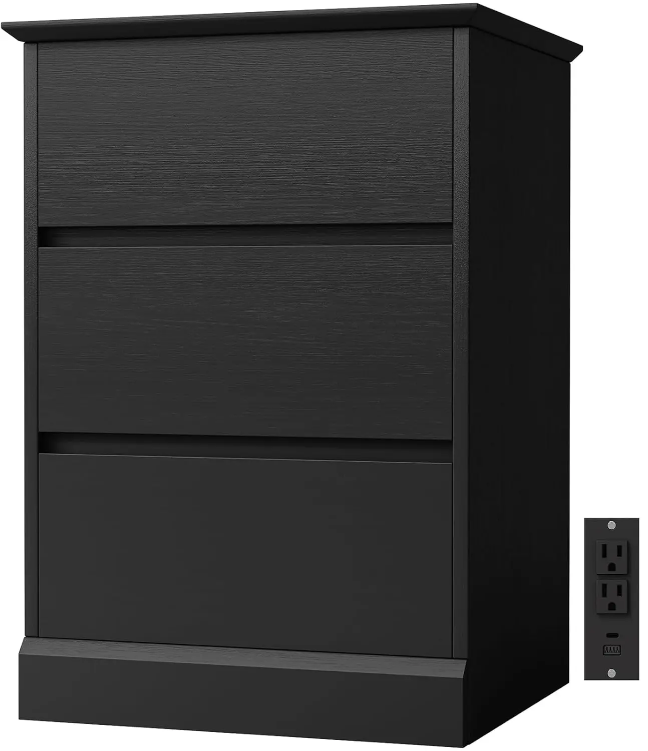 Nightstand With Charging Station, Sofa Side Table With 3 Drawers, Wooden Bedside Table With Type C, USB Ports And, Customized