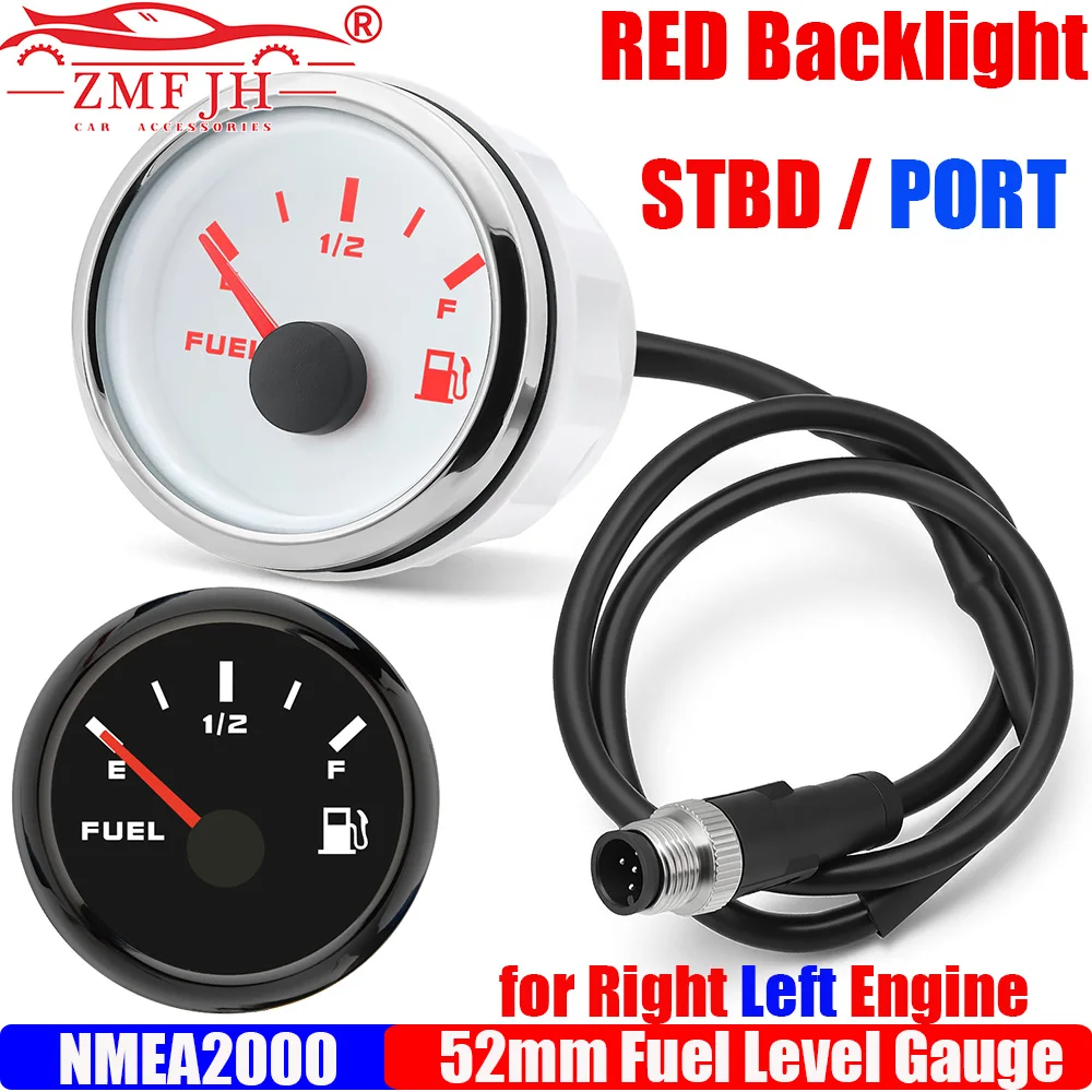 

ZMFJH NMEA2000 2"52MM Fuel Level Gauge Red Backlight STBD PORT for Left Right Engine Boat Yacht Vessel Oil Tank Meter 12V24V