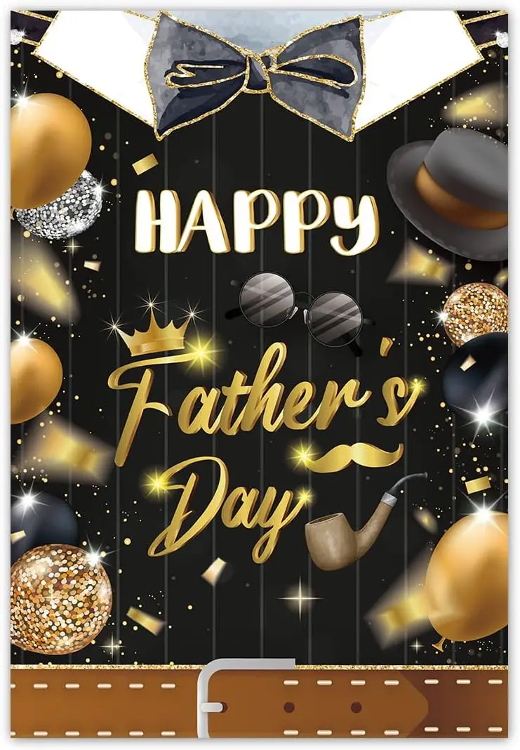 Black Gold Happy Father’s Day Garden Flag, Crown Necktie Eyeglass Cap Sign Father's Day Decorations,Best Dad Father's Da