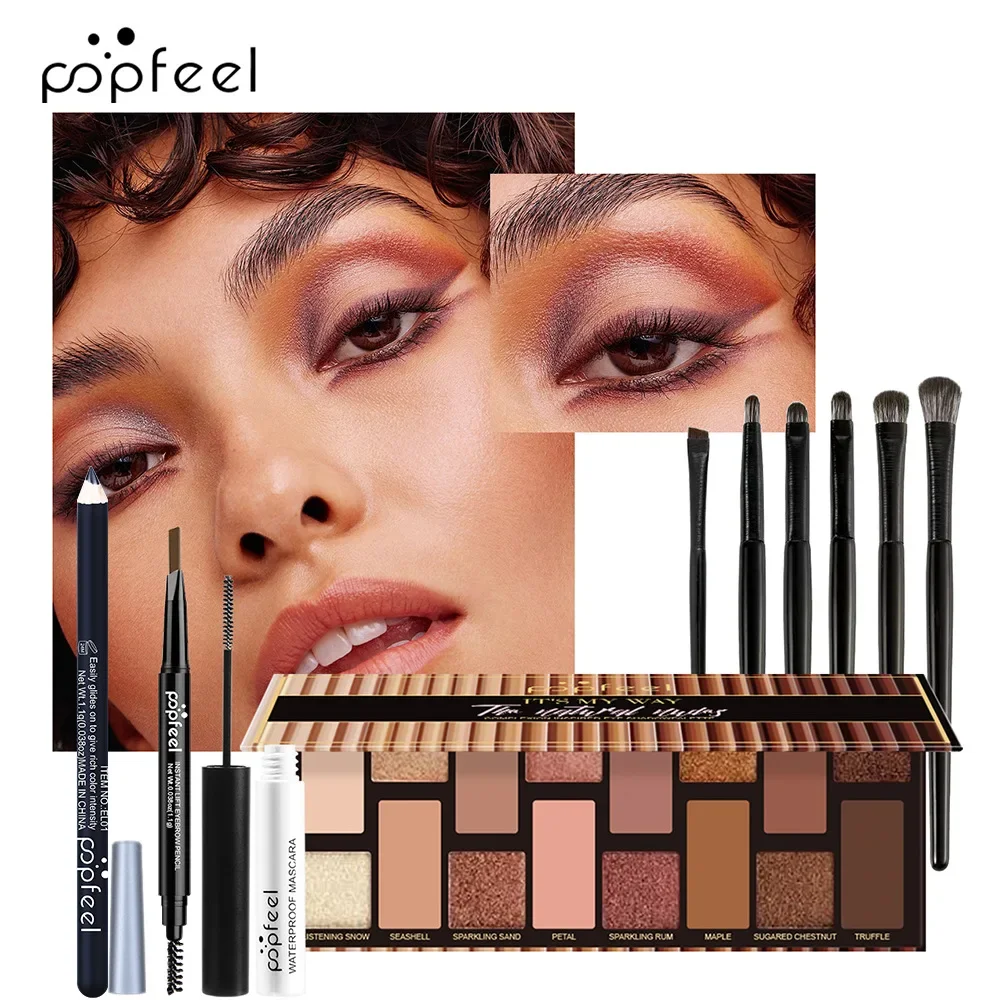 Best-Selling Popfeel 16 Colors Glitter Eye Shadow Palette Make Up Minerals Eyeshadow Pallete Eyebrow Eyeliner Mascara Brush Sets