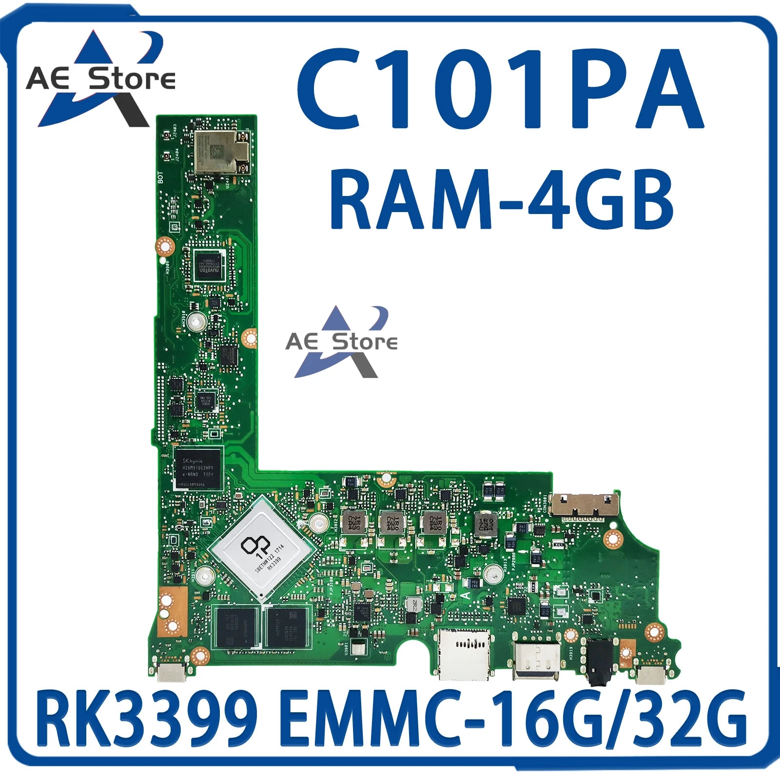 

C101PA Mainboard For ASUS Chromebook Flip C101 C101P Laptop Motherboard RK3399 4GB/RAM EMMC-16G/32G MAIN BOARD