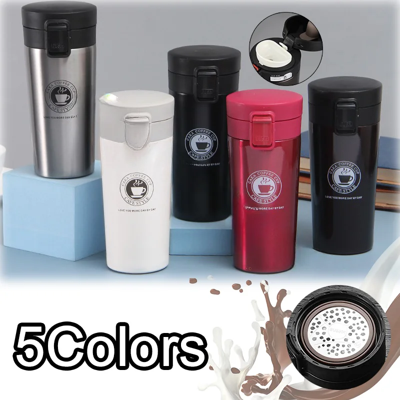 380ml Thermos Coffee Cup Tea Mug Double Layer Stainless Steel Vacuum Insulated Metal Thermos Outdoor Sports Water Bottle