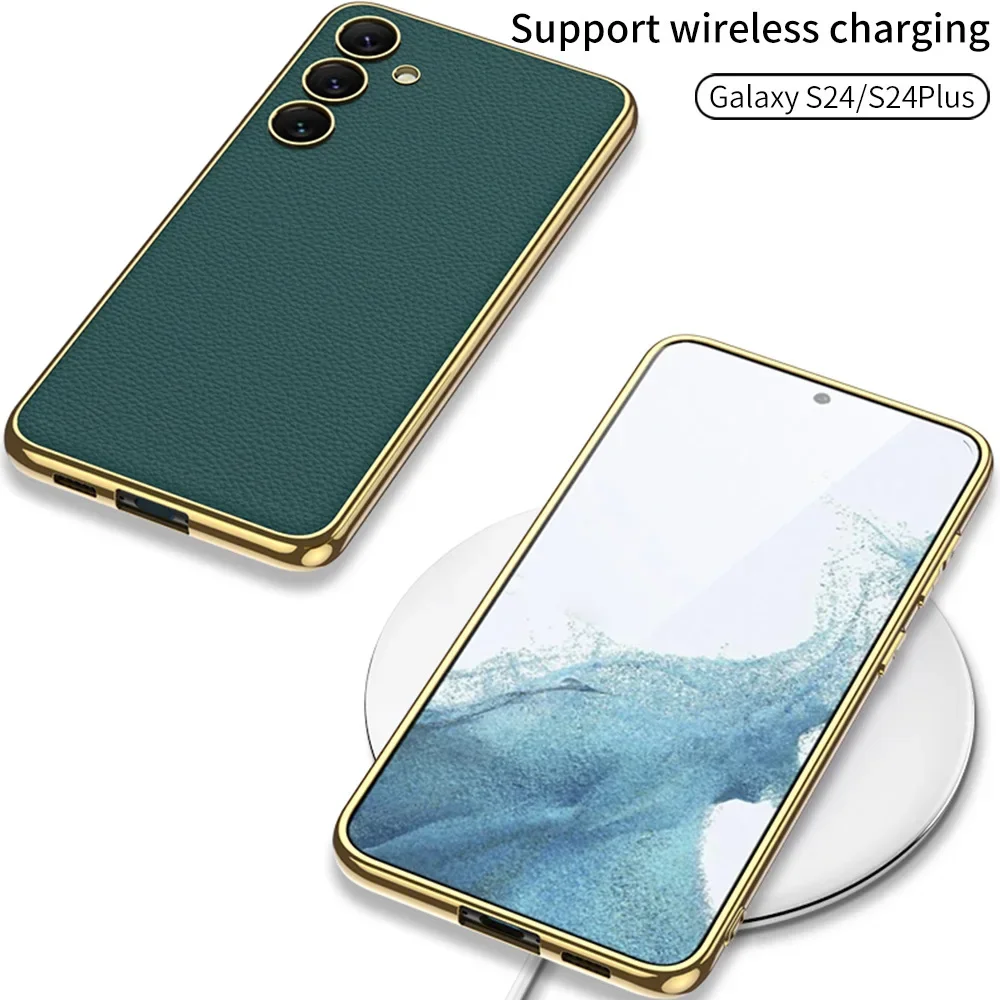 

Applicable to Samsung s24ultra electroplated mobile phone case S24 plain leather mobile phone case s24plus anti-drop case