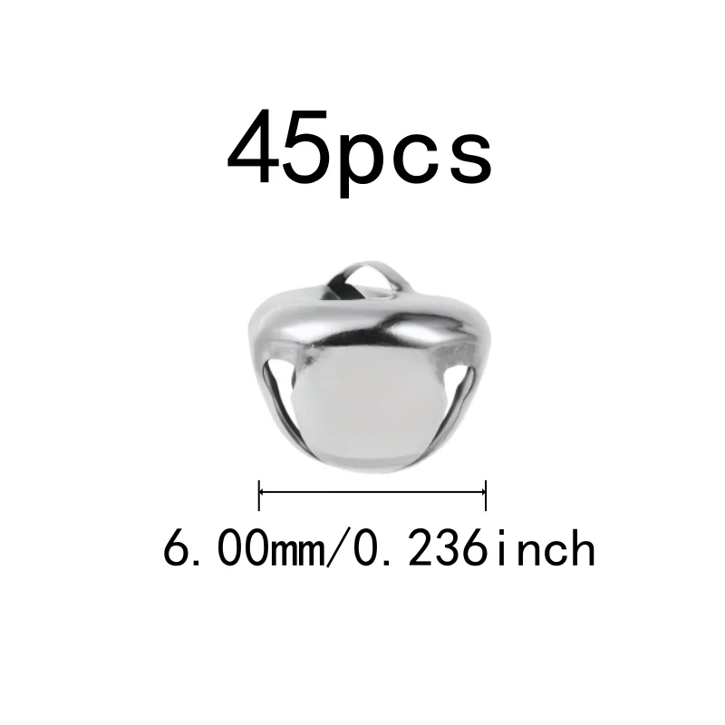 45 pcs 6mm Cross Bells, Clear Crisp Sound for DIY Craft Accessories, Small Delicate Size great for Christmas Tree Decor, Silver