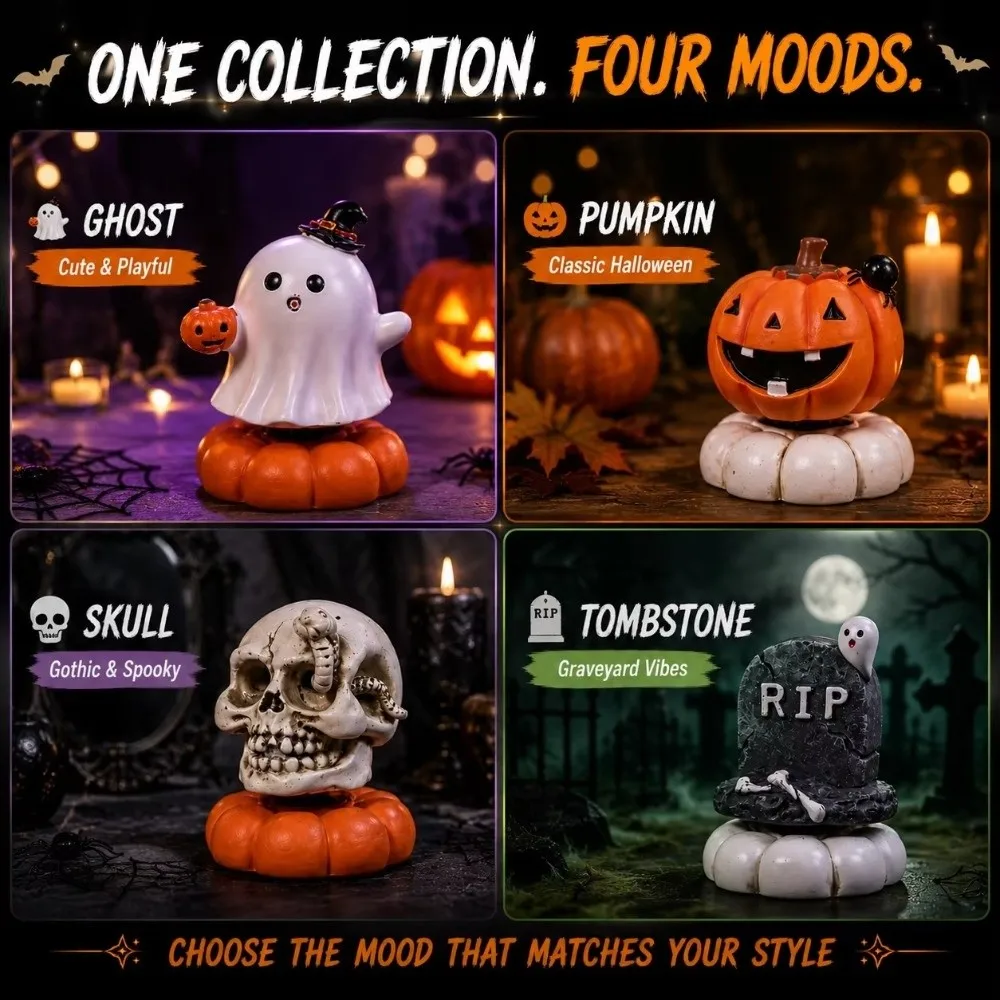 Resin Halloween Ghost Figurine Mini Cartoon Tabletop Halloween Ghost Decor Photo Shooting Props Pumpkins Ghosts Skulls Model
