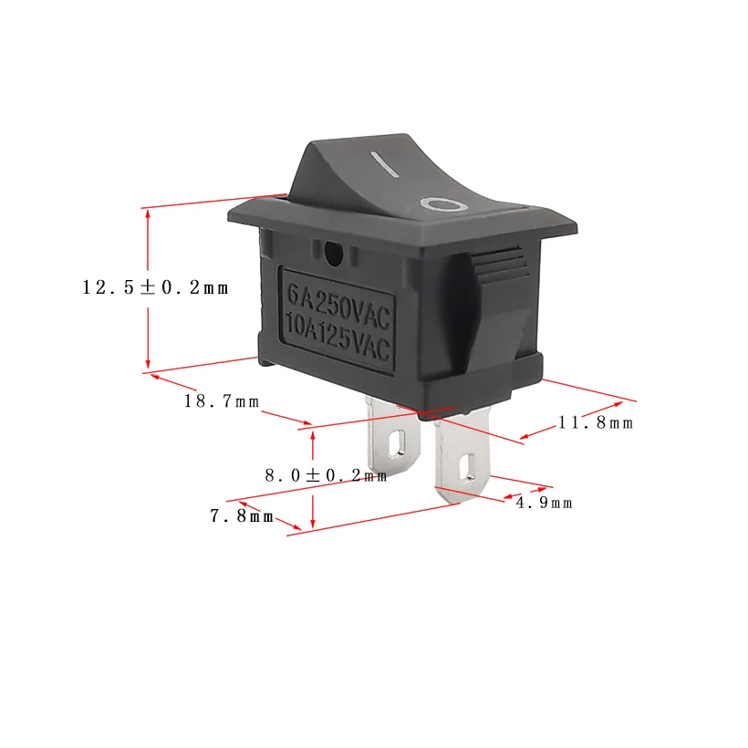 KCD-101ロッカースイッチ、2ピンスパストオンおよびオフボートロッカースイッチ、2ポジション6a 250v 10a 125v ac電源ボタン、ボートタイプスイッチ