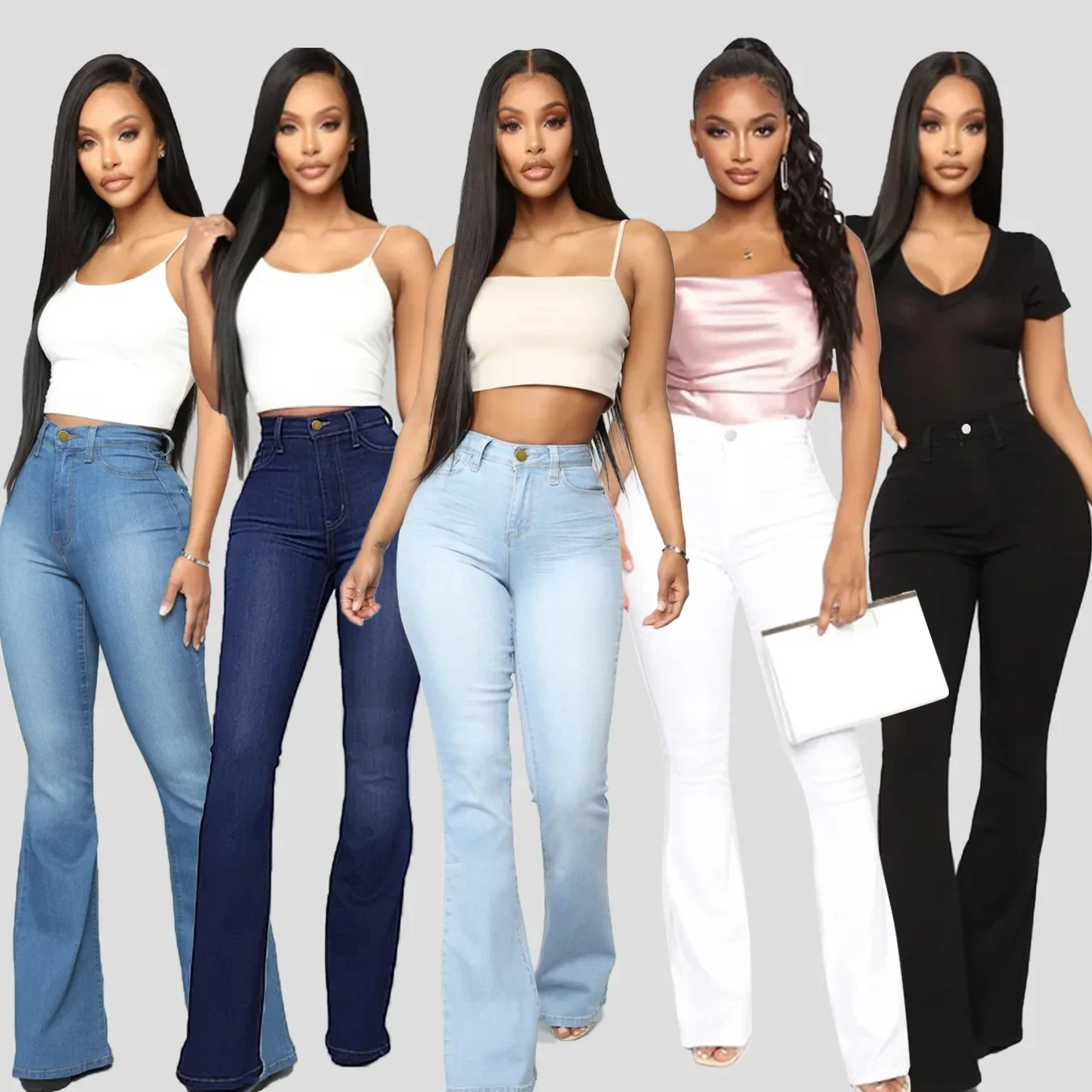 

Women Denim Flare Pants Vintage Jeans High Waist Strecth Skinny Distressed Washed Pockets Trousers 2025 Streetwear Floor Length