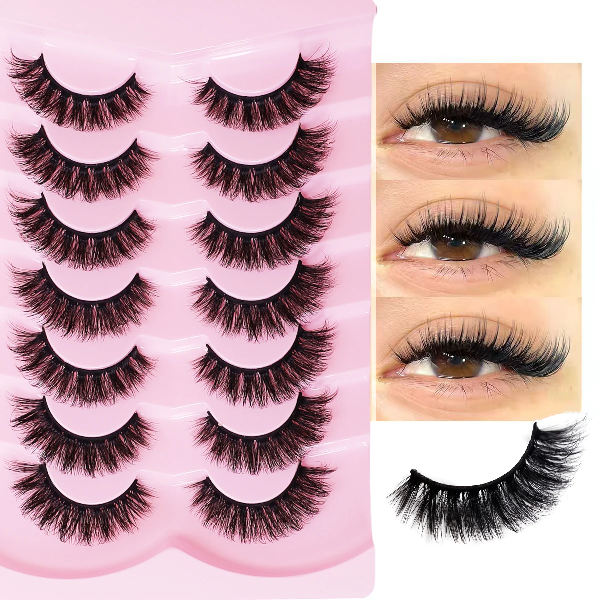 7 pairs of luxurious eyelashes - natural thickening effect, super thick C-roll eyelashes, 10-15 millimeters handmade cat eye sty
