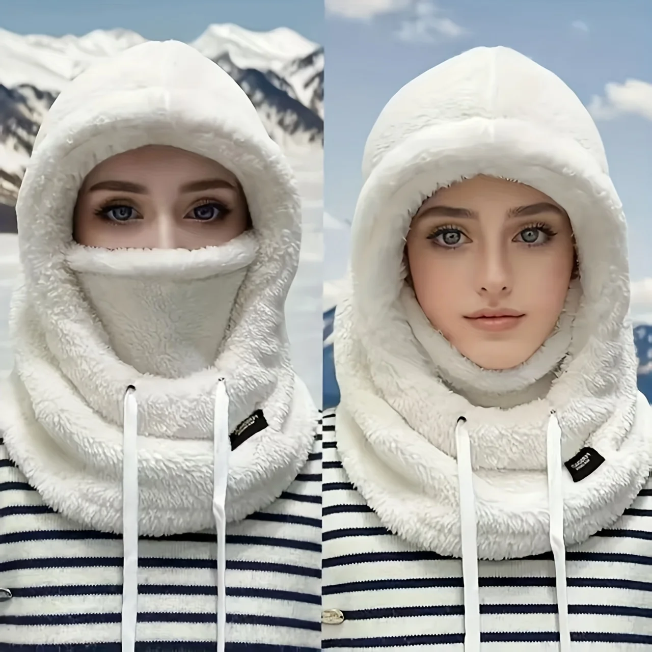 Warme, winddichte Polar-Fleece-Sturmhaube, verstellbar, für Ski, Motorrad, Radfahren, Vollgesichts- und Nackenschutz, Winter-Gesichtsmaske – Detail 4