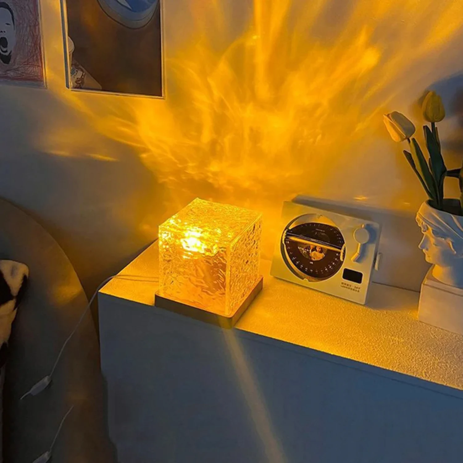 מים מסתובבים דינמיים מים מסתובבים גלי מים אור אור קוביה אלילי אור אור מנורת הוביל שולחן אבא