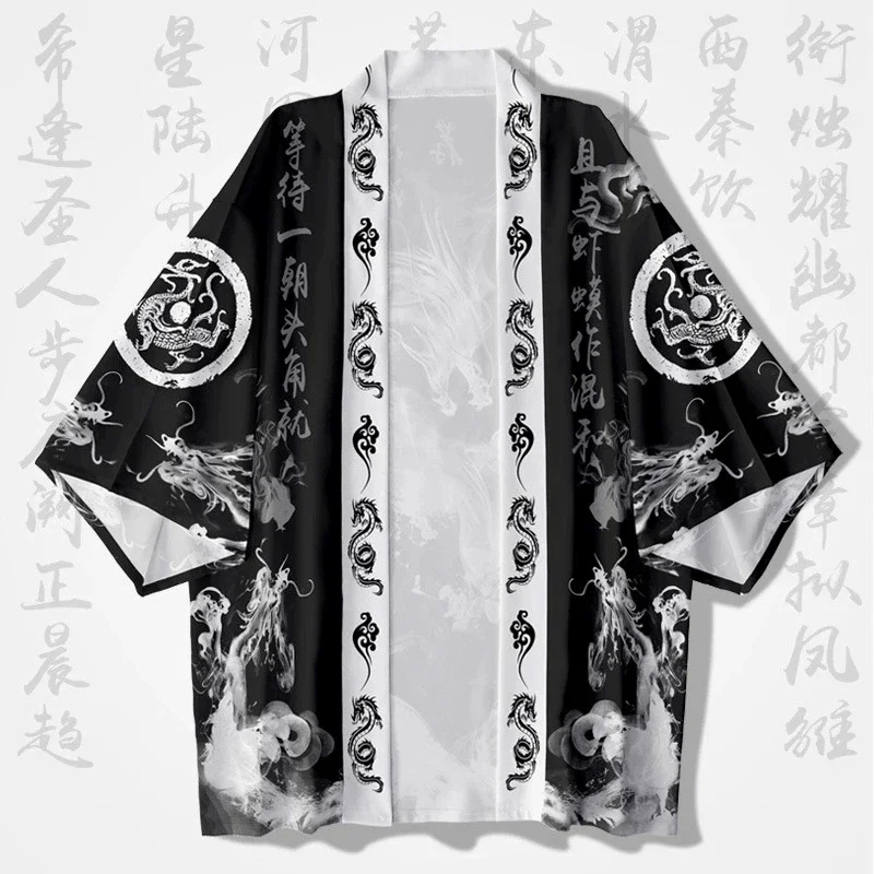الملابس اليابانية التقليدية ثوب الكيمونو الياباني المرأة الحبر التنين طباعة الصيف سترة عالية الجودة نصف كم فضفاضة الراحة #3
