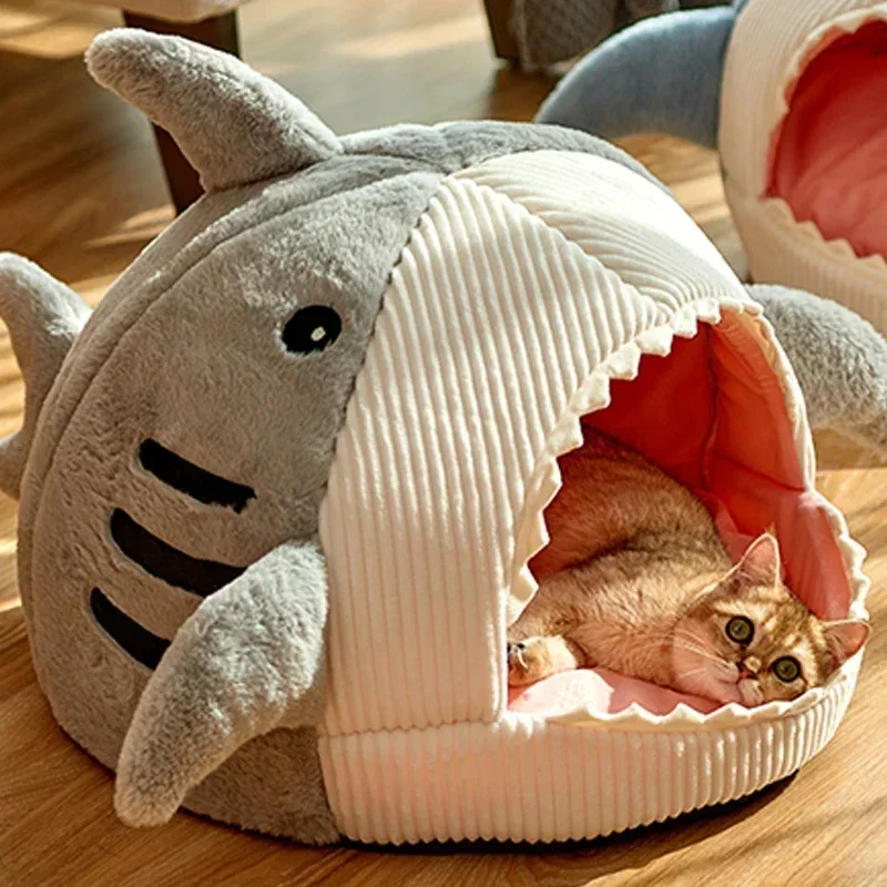 

Cat Bed Semi-enclosed Warm Pet Beds Big Mouth Shark Dog Kennel Kittens Basket Cushion Cat House Tent Puppy Cave Cats Accessories