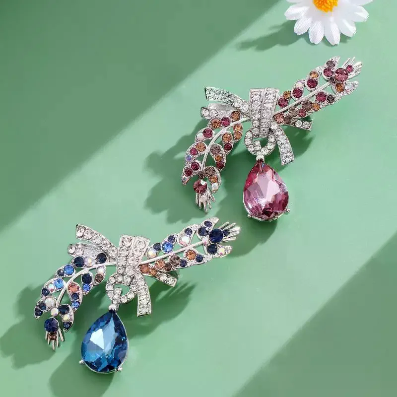 Crystal Waterdrop Wheat Brooches For Women Beautiful Flowers Plants Party Office Brooch Clothes Backpack Pins Gifts