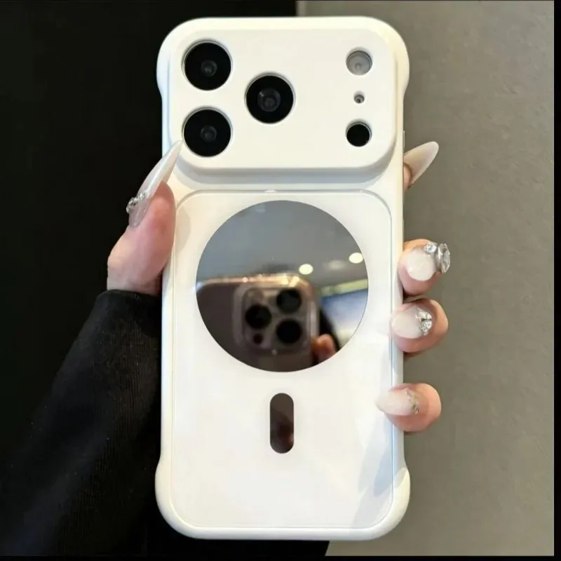 Frameless Girl Make Up Mirror Magnetic Phone Case For iPhone 16 15 14 13 17 18 Pro Max For Magsafe Shockproof Slim Cover Fundas