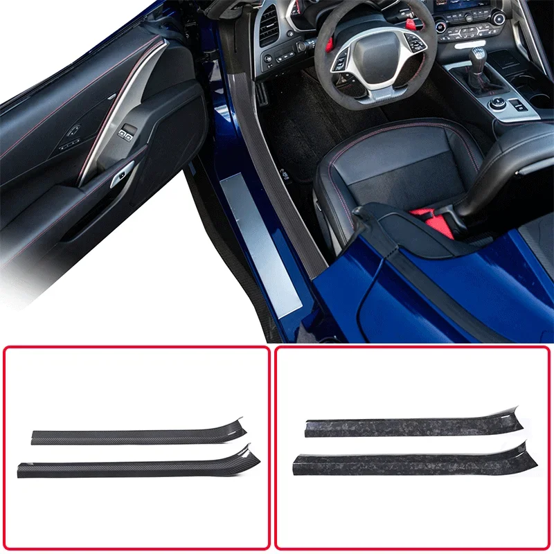 2Pcs Real Carbon Fiber For 2014-2019 Chevrolet Corvette C7 Car Styling Built-in Threshold Scratch Strip Protection Accessories