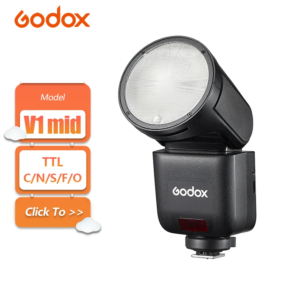 Godox V1 mid C/N/S/F/O 5300K TTL Li-ion Round Head Camera Flash with 1.7s Recycle Time High-Speed Sync Touchscreen Control Flash