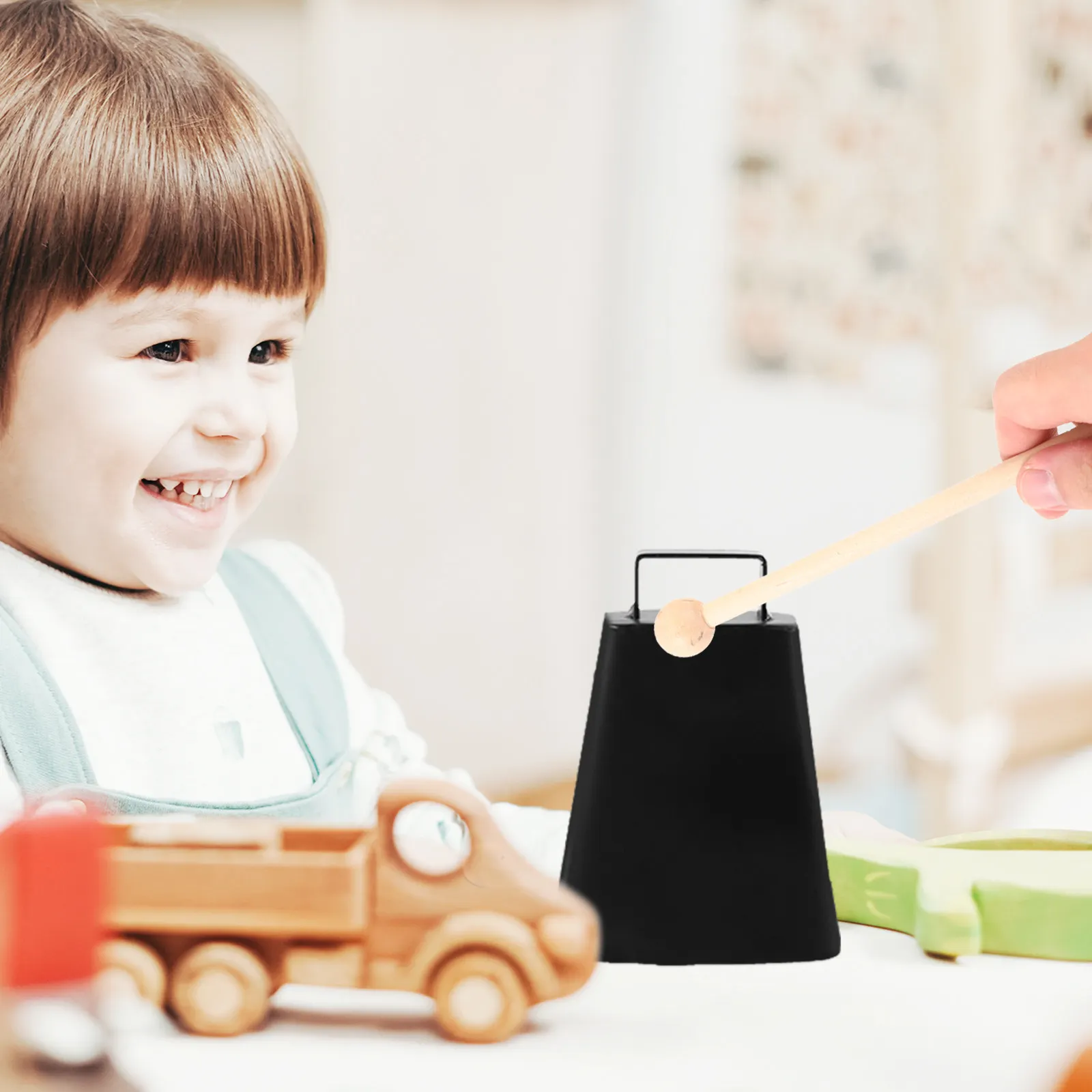 Metal Cowbell Percussion Instrument with Stick Clear Sound Handheld Bell for Kids Music Play Outdoor Cheering