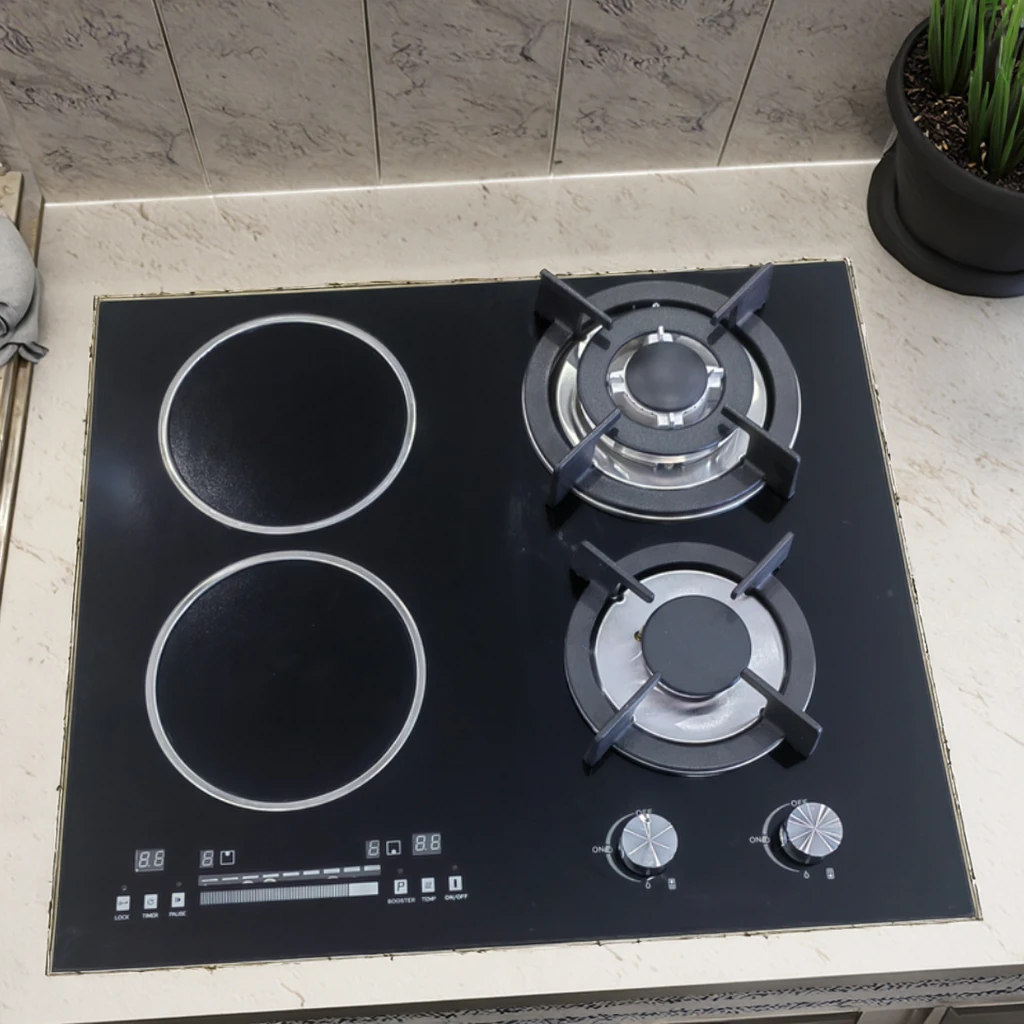 New Products Kitchen Appliances Glass Panel 4 Burners Gas Induction Combined Hob