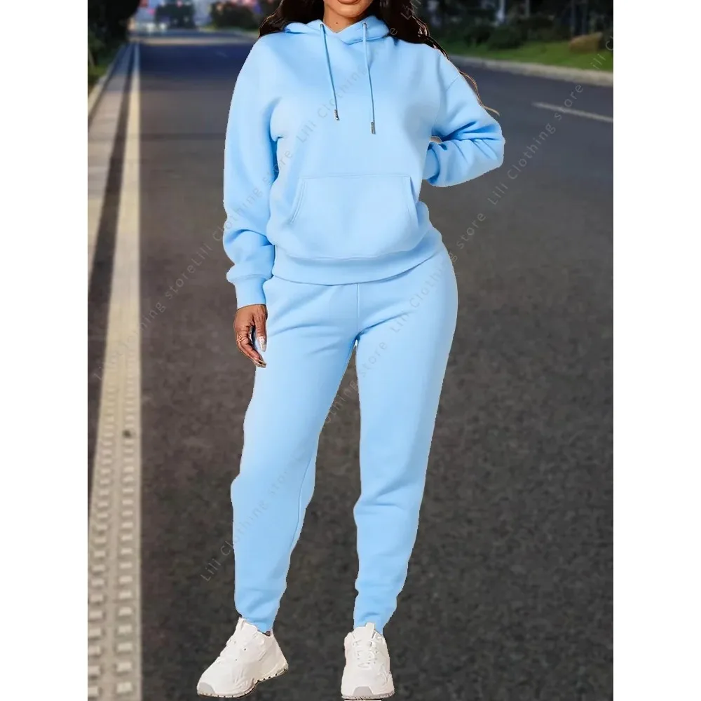 High quality pants Sets for Women Hoodie +pants Autumn Winter 2-Piece Outfits Basic blank Sweatshirt Sweatpant women Tracksuit view 3